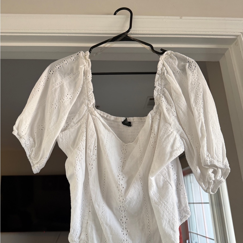 White Eyelet Peasant Top - Womens